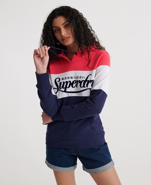 Superdry Premium Logo Colour Block Loopback Női Kapucnis Pulóver Sötétkék | RGUEM4278